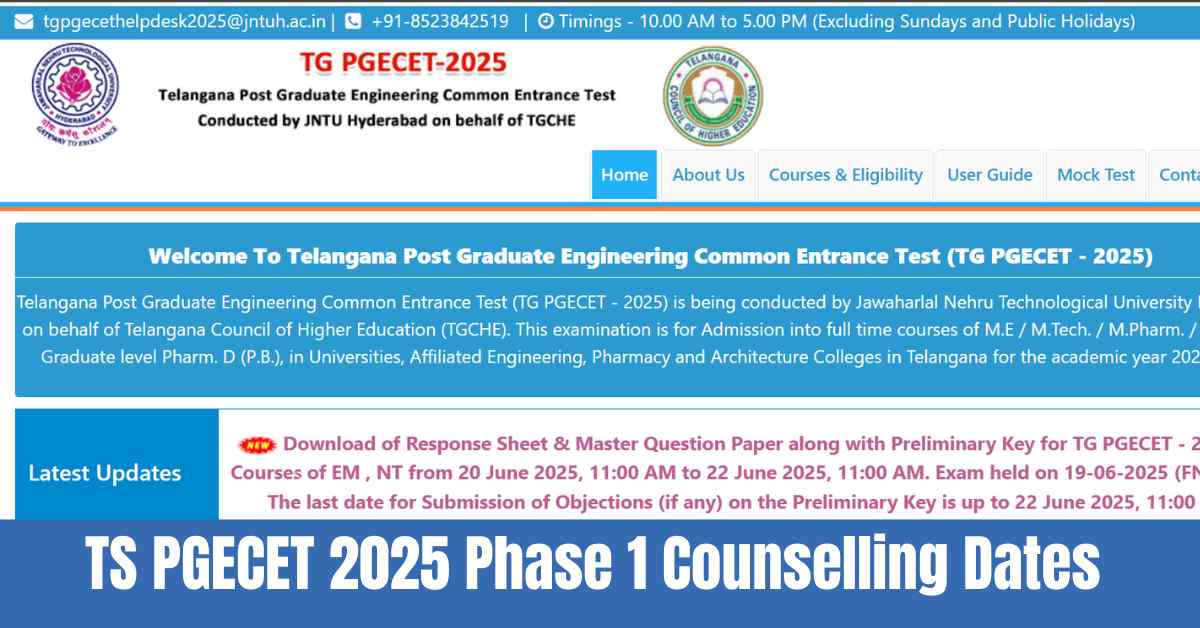 TS PGECET 2025: TSCHE Revised Phase 1 Counselling Dates, Registration Extended till Aug 18